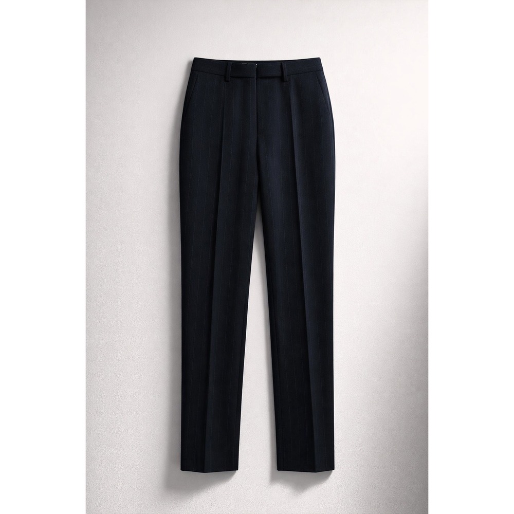 Anna Sui Pinstripe Trousers Black Straight Leg Size 40 4 Quiet Luxury 90s Wool